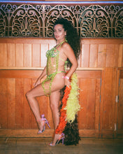 Load image into Gallery viewer, Green Beaded Two Piece Costume & Tail Feathers