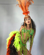 Load image into Gallery viewer, Green Beaded Two Piece Costume & Tail Feathers