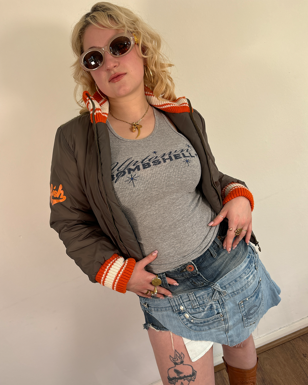 Vintage Y2K Denim Rework Double Frayed Skirt