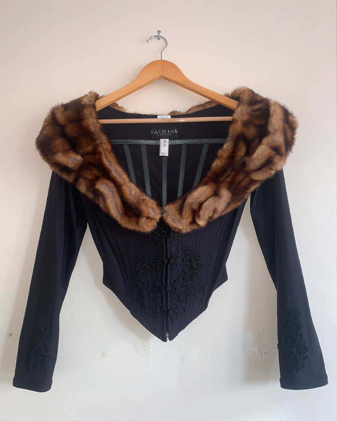 Catwalk Collection Faux Fur Black Corset Top & Skirt
