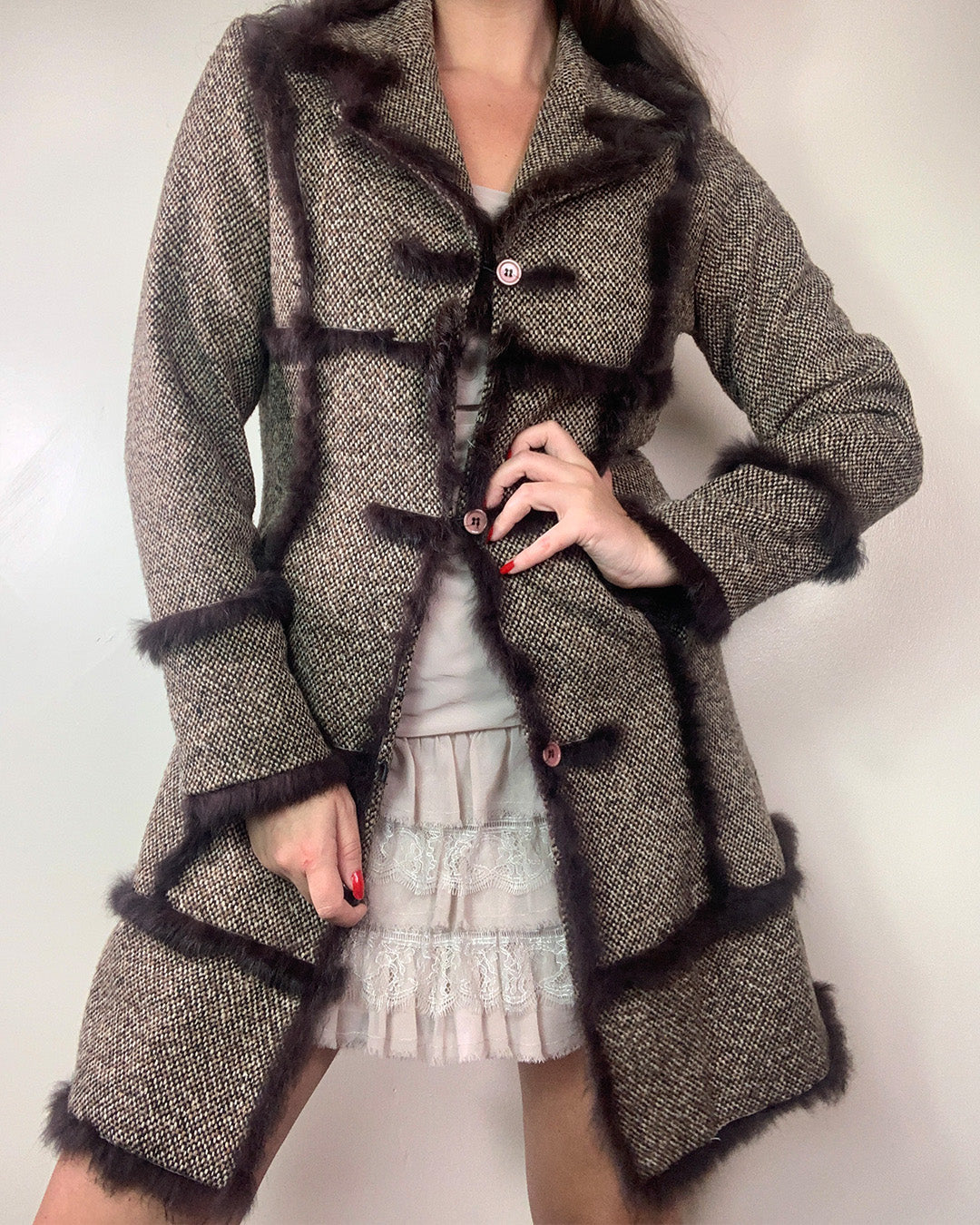 Vintage Y2K Fur Trim Wool Coat