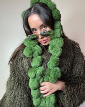 Load image into Gallery viewer, Vintage Y2K fur green Pom Pom Scarf
