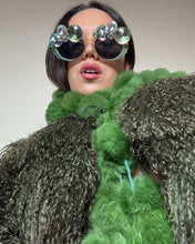 Load image into Gallery viewer, Vintage Y2K fur green Pom Pom Scarf
