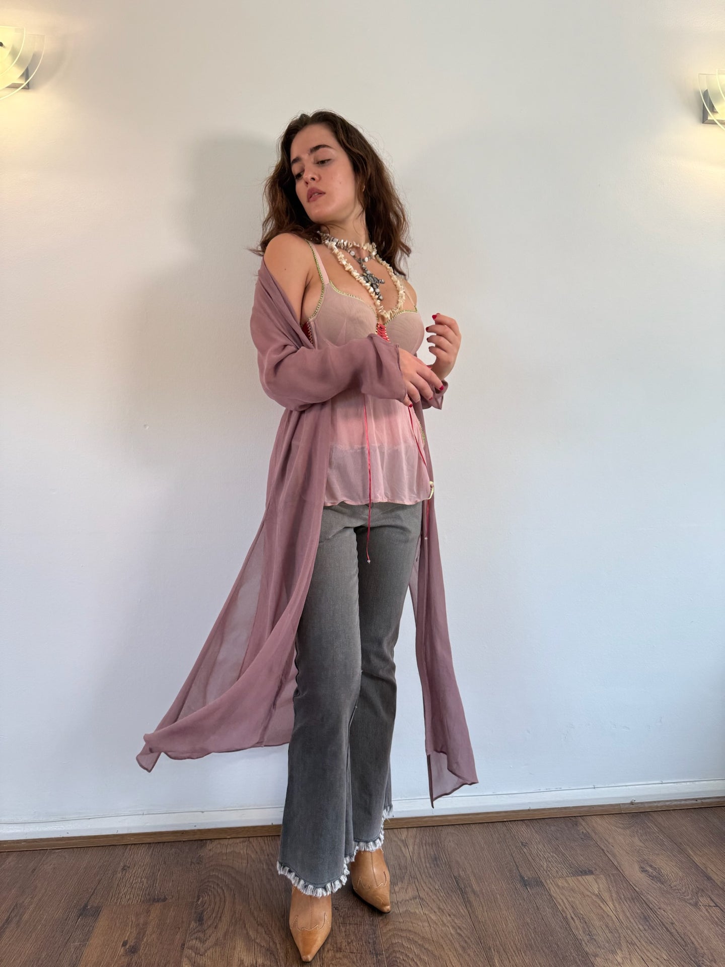 Vintage Y2K Crepe Silk Mauve Duster