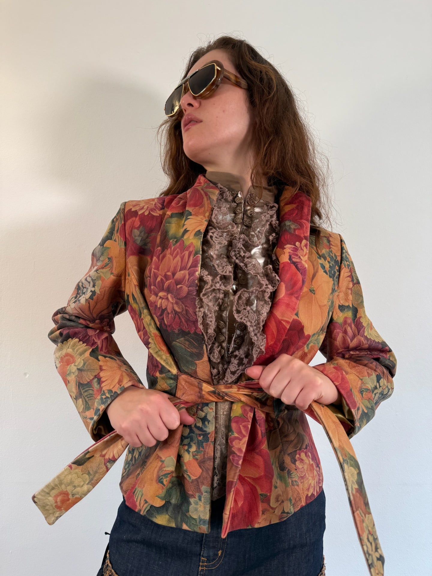 Vintage Y2K leather flower print Jacket