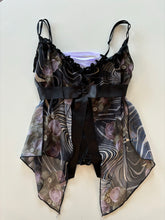 Load image into Gallery viewer, Vintage Y2K Lipsy Black Lilac Rose corset Top
