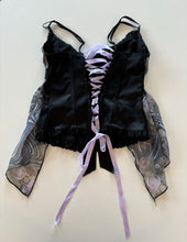 Load image into Gallery viewer, Vintage Y2K Lipsy Black Lilac Rose corset Top
