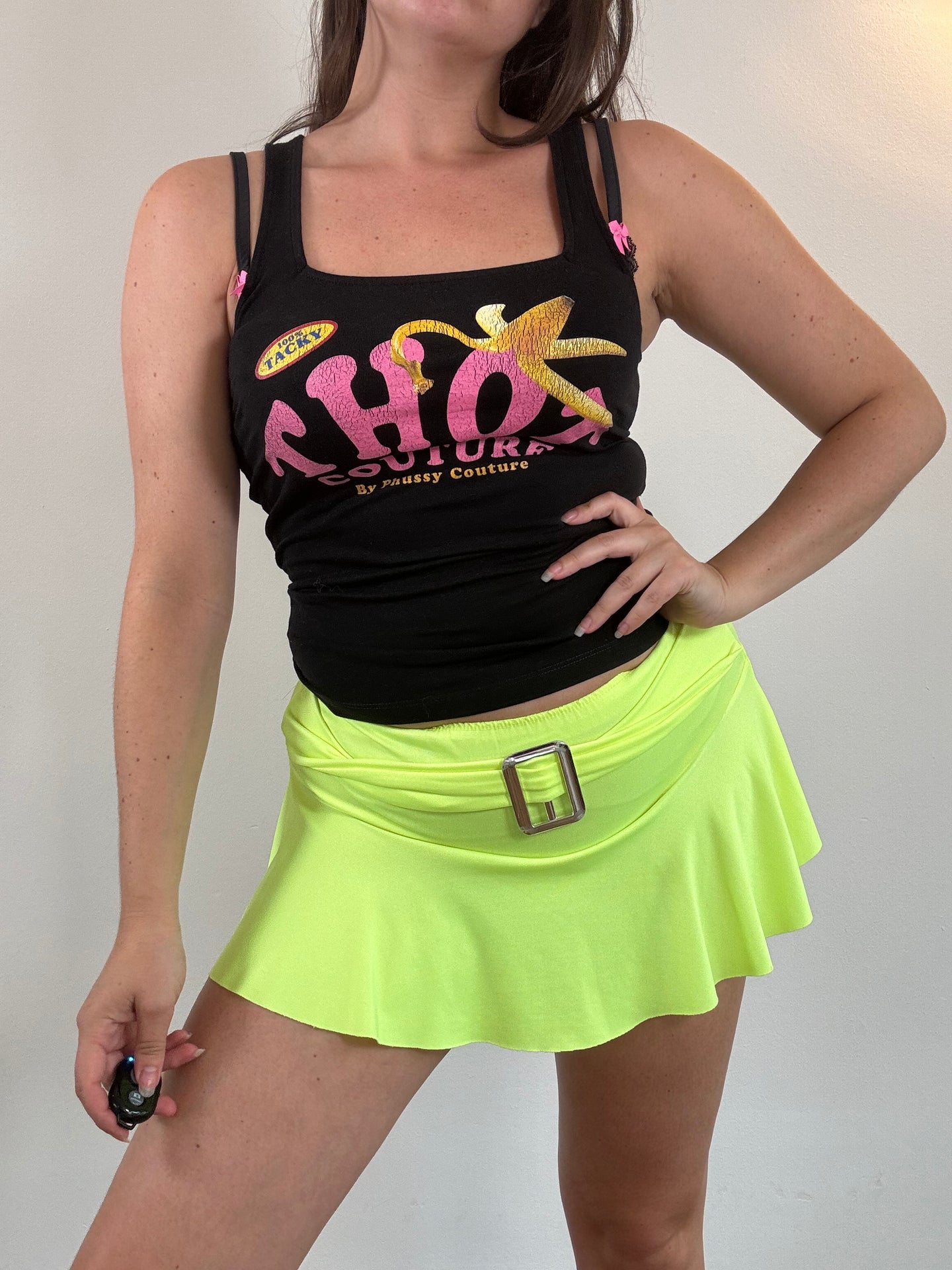 Vintage Y2K Neon Mini Belt Skort Skirt