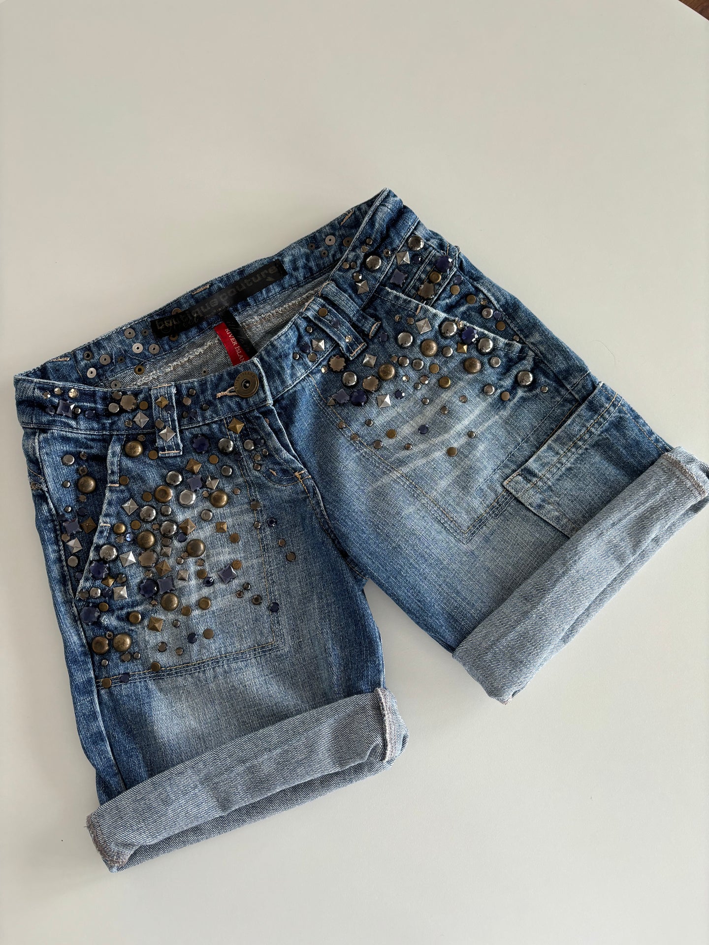 Vintage Y2K studded festival denim shorts
