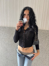 Load image into Gallery viewer, Vintage Y2K Black Mesh Lace Up Top
