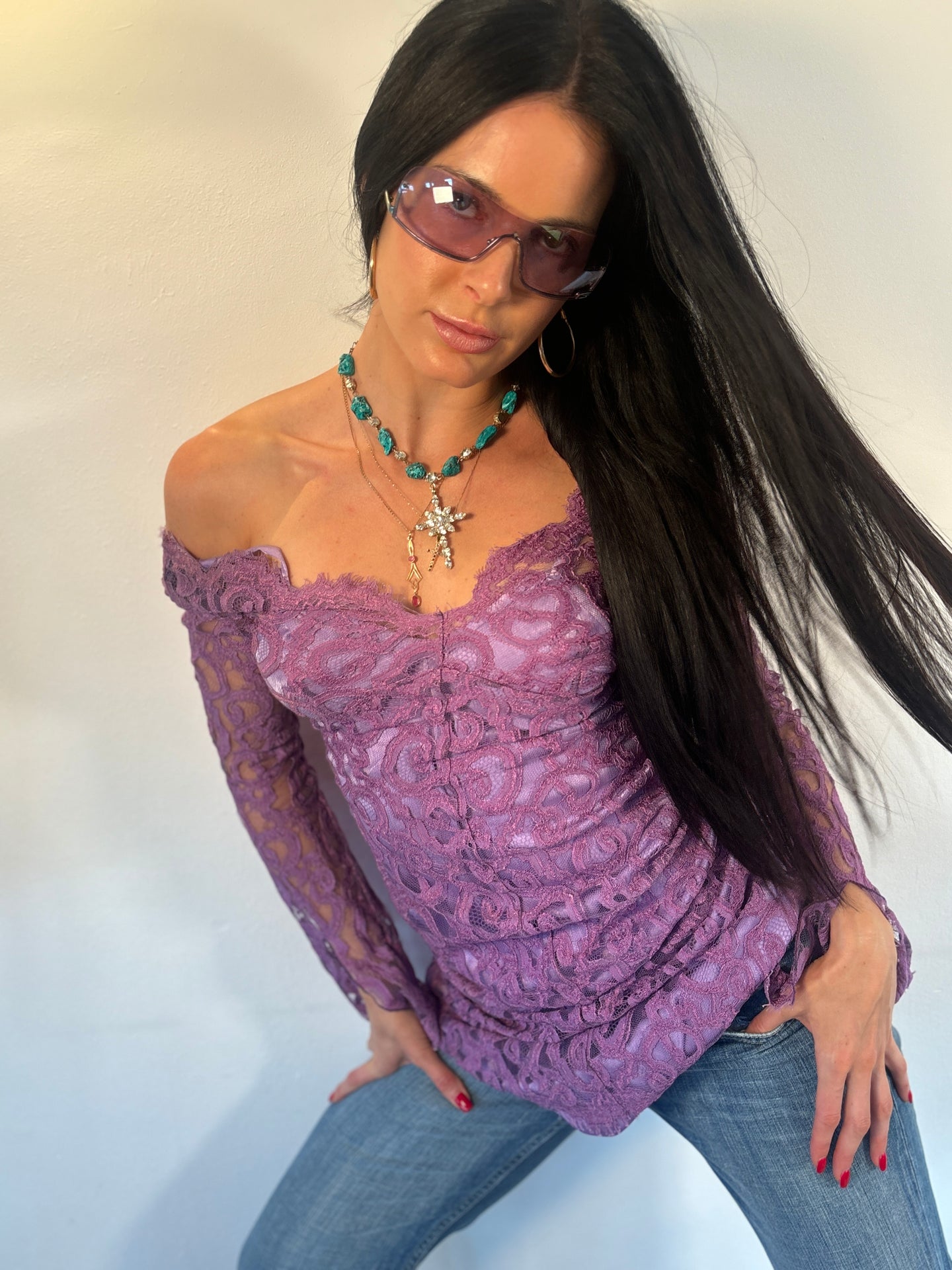 Vintage Y2K Versace Purple Lace Dress