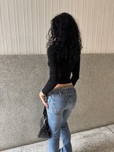 Load image into Gallery viewer, Vintage Y2K Black Mesh Lace Up Top
