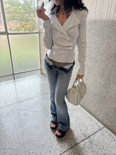 Load image into Gallery viewer, Vintage Y2K Grey Rouched Wrap Blouse Top
