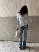 Load image into Gallery viewer, Vintage Y2K Grey Rouched Wrap Blouse Top
