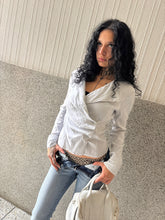 Load image into Gallery viewer, Vintage Y2K Grey Rouched Wrap Blouse Top
