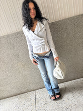 Load image into Gallery viewer, Vintage Y2K Grey Rouched Wrap Blouse Top
