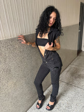 Load image into Gallery viewer, Vintage Y2K Black Denim Overall Button Down Jumpsuit
