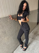 Load image into Gallery viewer, Vintage Y2K Black Denim Overall Button Down Jumpsuit
