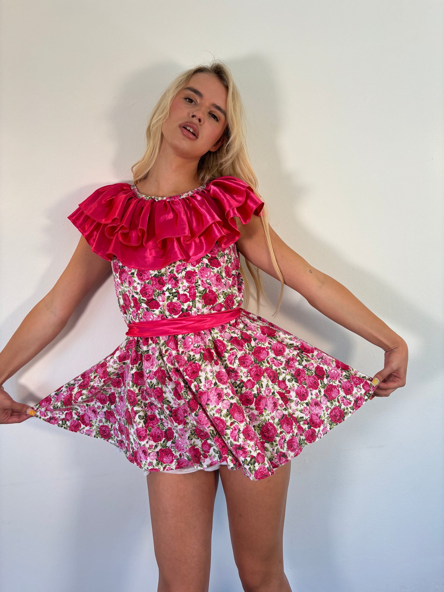 Vintage Y2K Pink Floral Frill Dress