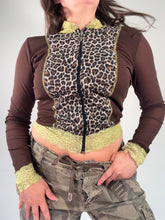 Load image into Gallery viewer, Vintage Y2K leopard print mesh lace zip through hoody top
