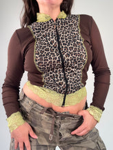 Load image into Gallery viewer, Vintage Y2K leopard print mesh lace zip through hoody top
