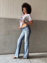Load image into Gallery viewer, Vintage Y2K Double Layered Jean Pin Stripe Split Flare Jeans
