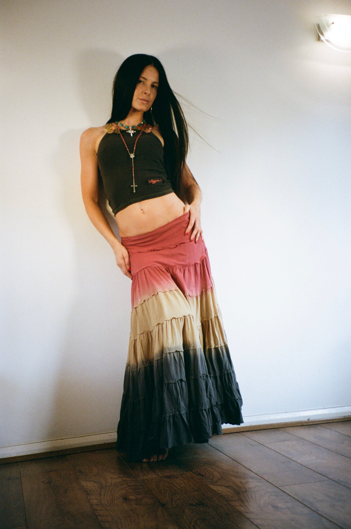 Vintage Y2K Tiered Dip Dye Maxi Skirt