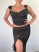 Load image into Gallery viewer, Vintage Y2K Wheels &amp; Dollbaby Black &amp; White Green Polka Dot Co-ord skirt top set
