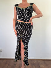 Load image into Gallery viewer, Vintage Y2K Wheels &amp; Dollbaby Black &amp; White Green Polka Dot Co-ord skirt top set
