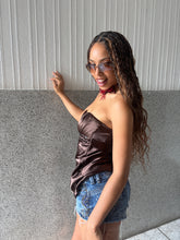 Load image into Gallery viewer, Vintage Y2K Brown Satin Beaded Boob Tube Top
