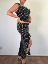 Load image into Gallery viewer, Vintage Y2K Wheels &amp; Dollbaby Black &amp; White Green Polka Dot Co-ord skirt top set
