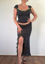 Load image into Gallery viewer, Vintage Y2K Wheels &amp; Dollbaby Black &amp; White Green Polka Dot Co-ord skirt top set
