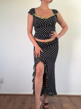 Load image into Gallery viewer, Vintage Y2K Wheels &amp; Dollbaby Black &amp; White Green Polka Dot Co-ord skirt top set
