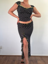 Load image into Gallery viewer, Vintage Y2K Wheels &amp; Dollbaby Black &amp; White Green Polka Dot Co-ord skirt top set
