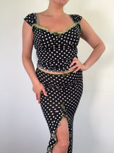 Load image into Gallery viewer, Vintage Y2K Wheels &amp; Dollbaby Black &amp; White Green Polka Dot Co-ord skirt top set
