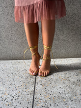 Load image into Gallery viewer, Vintage Y2K Gina Gold wrap lace up Leather Statement Heels
