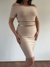 Load image into Gallery viewer, Vintage Y2K Herve Leger Beige Embellished Bandage Midi Dress
