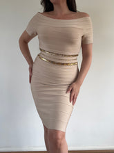 Load image into Gallery viewer, Vintage Y2K Herve Leger Beige Embellished Bandage Midi Dress
