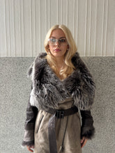Load image into Gallery viewer, Vintage Y2K karl donoghue Grey leather Sherling Leather Coat
