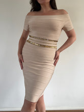 Load image into Gallery viewer, Vintage Y2K Herve Leger Beige Embellished Bandage Midi Dress
