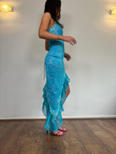 Load image into Gallery viewer, Vintage Y2K Catwalk Collection Blue Lace Backless Dress
