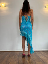 Load image into Gallery viewer, Vintage Y2K Catwalk Collection Blue Lace Backless Dress
