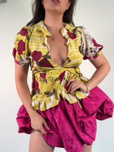 Load image into Gallery viewer, Vintage Y2K Silk Floral Wrap Yellow Blouse Top
