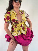 Load image into Gallery viewer, Vintage Y2K Silk Floral Wrap Yellow Blouse Top
