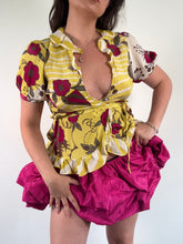 Load image into Gallery viewer, Vintage Y2K Silk Floral Wrap Yellow Blouse Top
