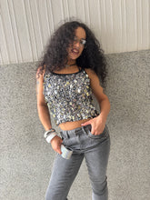 Load image into Gallery viewer, Vintage Y2K Black and Silver Knit Sequin Top
