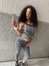 Load image into Gallery viewer, Vintage Y2K Black and Silver Knit Sequin Top
