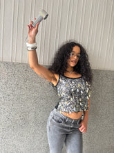 Load image into Gallery viewer, Vintage Y2K Black and Silver Knit Sequin Top
