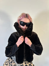 Load image into Gallery viewer, Vintage 90s Aftershock Black Faux Fur Crop Cape
