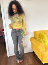 Load image into Gallery viewer, Vintage Y2K Cross Gem Statement Kick Flare Jeans
